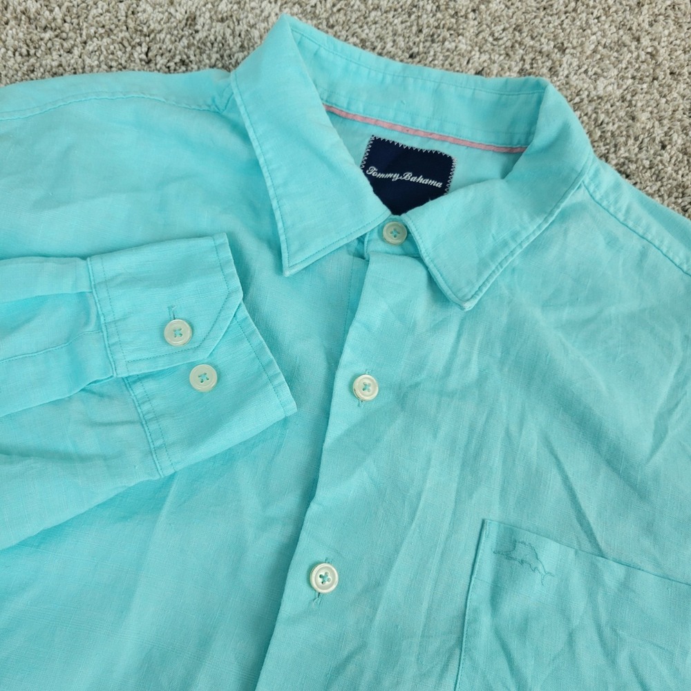 Tommy Bahama Mens Large Blue‎ Button Down Long Sleeve Linen Blend